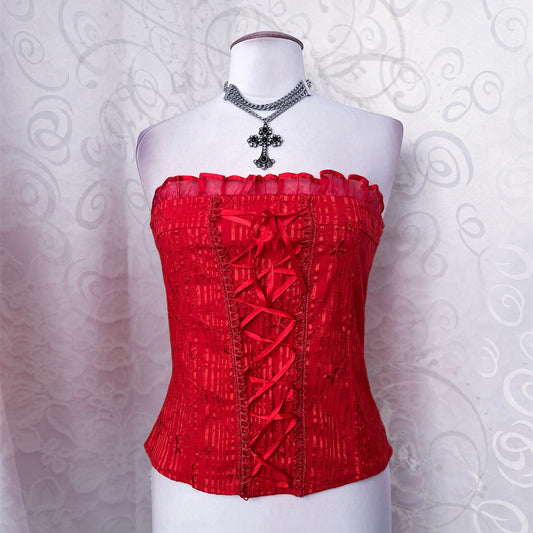 00’s vampire lace-up tube top with embroidered details ❤️🌀