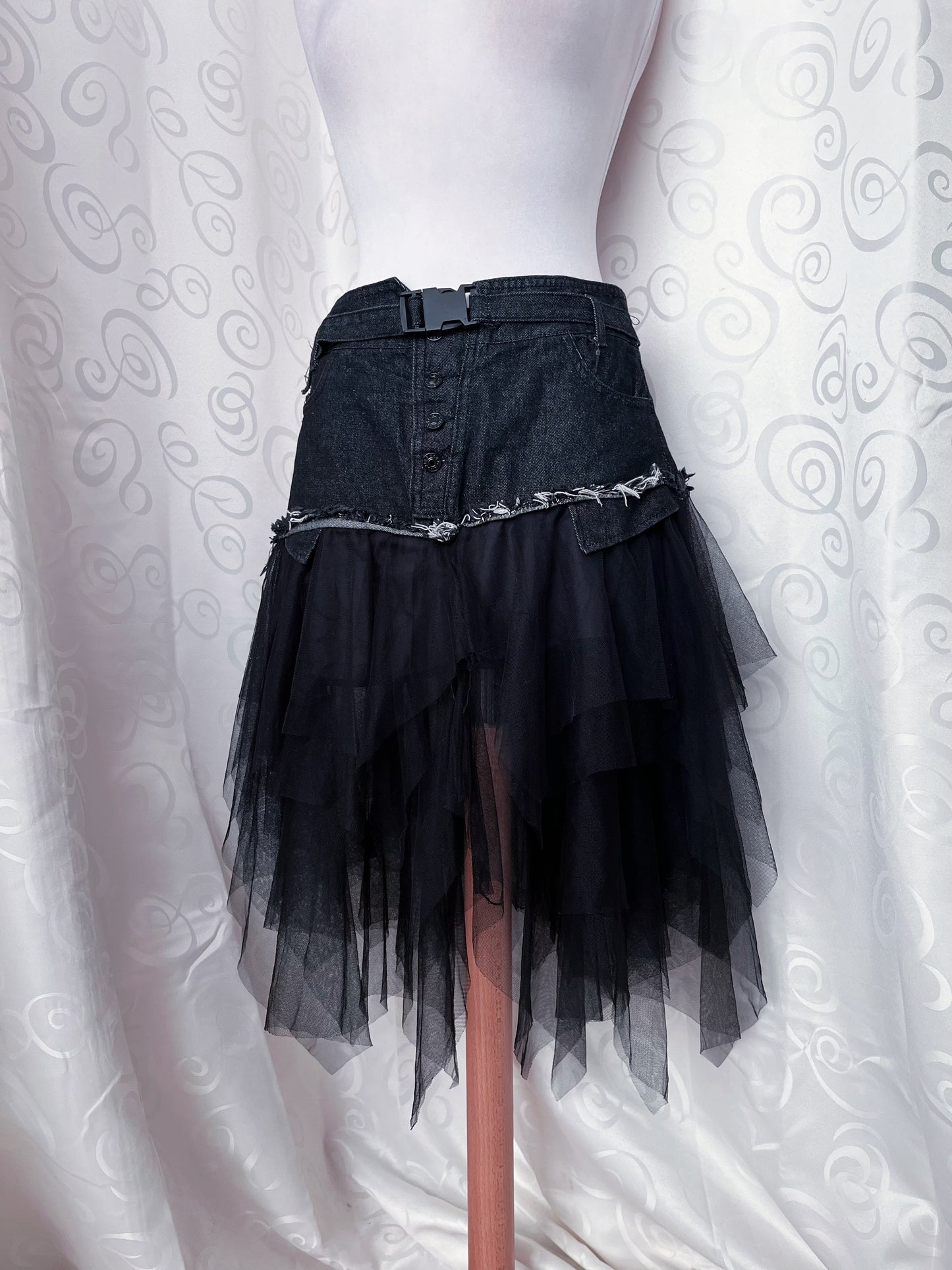 Fairy denim mesh asymmetrical tulle skirt 🕷️🦇