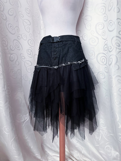 Fairy denim mesh asymmetrical tulle skirt 🕷️🦇