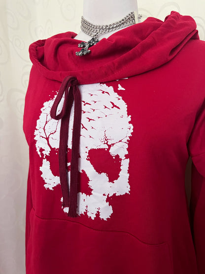 Alt/Emo long red skull print hoodie 💀♥️
