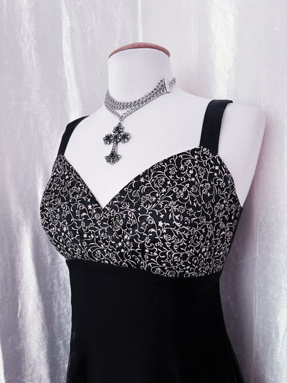Vintage Elfio silky black gothic dress 🦇