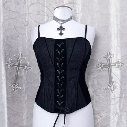 Gothic corset with velvet & lace-up detail 🦇