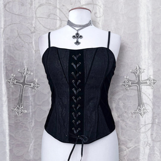 Gothic corset with velvet & lace-up detail 🦇