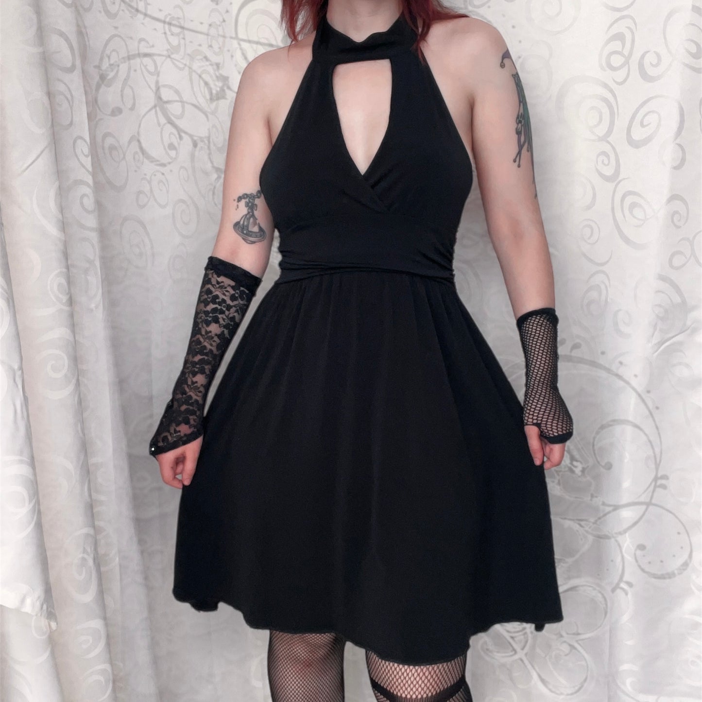 00’s deadstock whimsy black halter dress 🦇