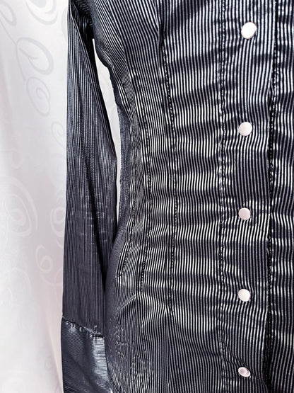 00’s gothic satin striped silver shirt 🩶🖇️