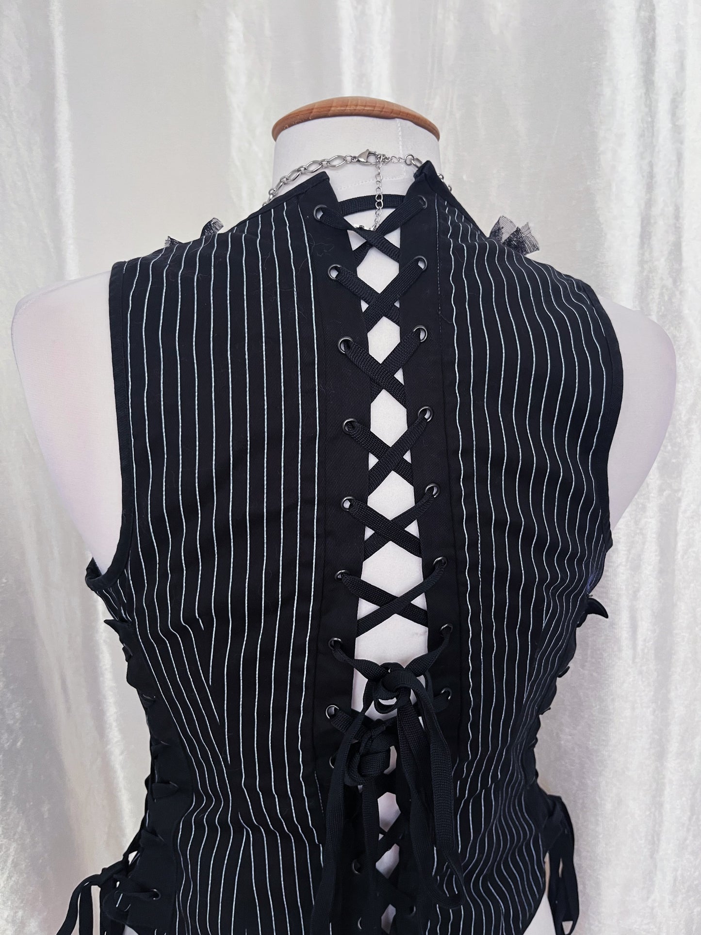 Spin Doctor gothic vest striped cotton corset with lace-up details 🦇