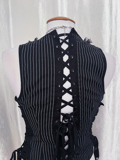 Spin Doctor gothic vest striped cotton corset with lace-up details 🦇