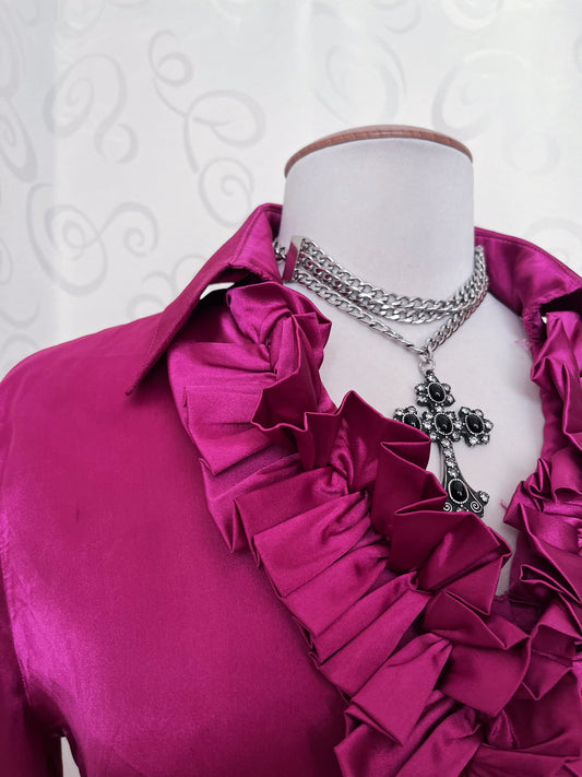 Gothic Jirai Kei magenta satin ruffle shirt 💜💞