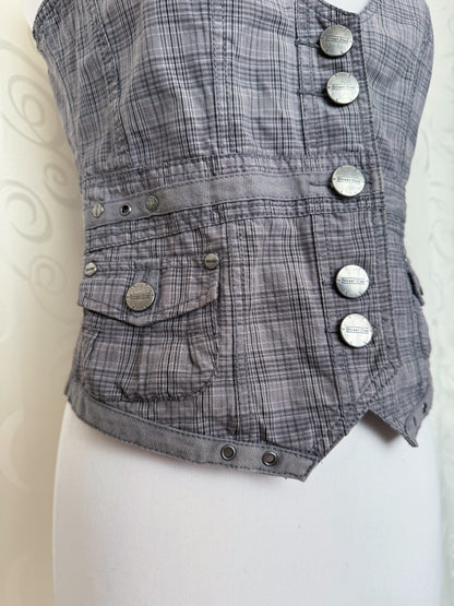 00’s grey plaid vest 🦝🗝️