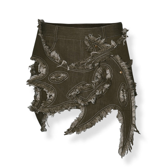 Rare Lalune HADES low-waist extra mini denim skirt with frayed edges bat wings layer 🦇