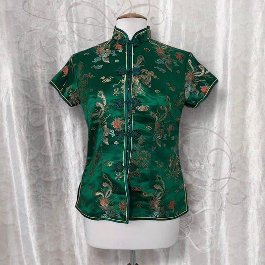 Chinese Qipao/Cheongsam green top with embroidered dragon details 🐉🐲