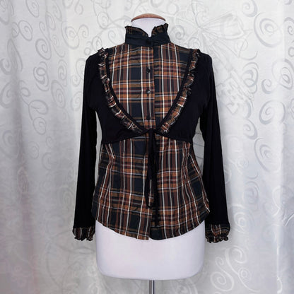 00’s deadstock Gothic/Jirai Kei tartan shirt with bolero effect 🌀🐌