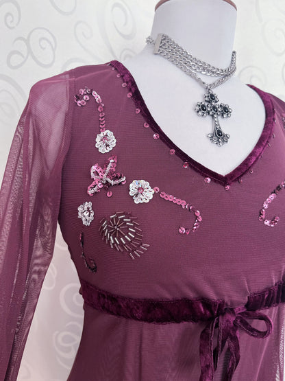 Melrose, whimsy fairy plum mesh top with sequin details 💜🎀