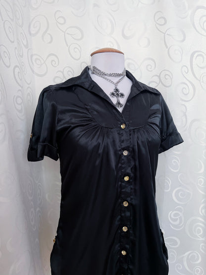Gothic/Jirai Kei style long black satin shirt 🕷️