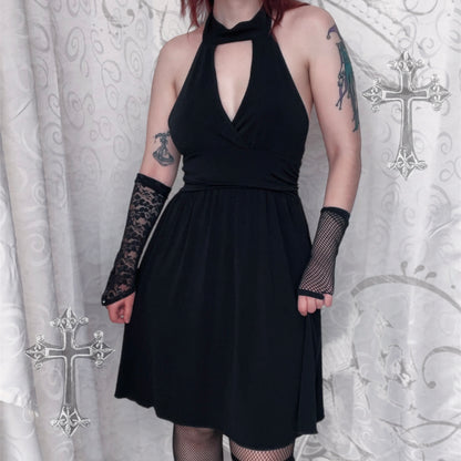 00’s deadstock whimsy black halter dress 🦇
