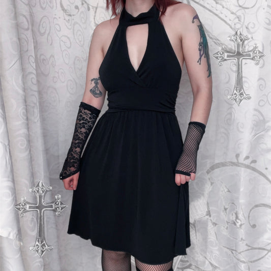 00’s deadstock whimsy black halter dress 🦇