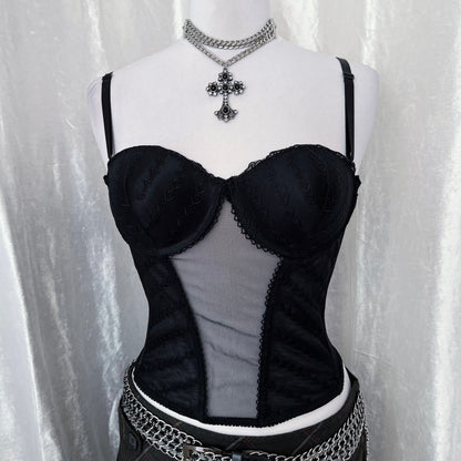 Gothic mesh black corset top 🕸️🕷️