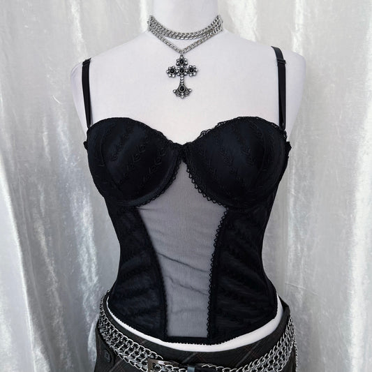 Gothic mesh black corset top 🕸️🕷️
