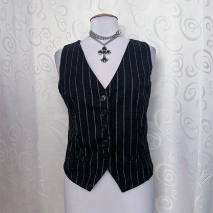 00’s Dark Academia style striped vest 🖤📓
