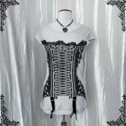 ♱Y2K Alt corset print tee with garter details♱