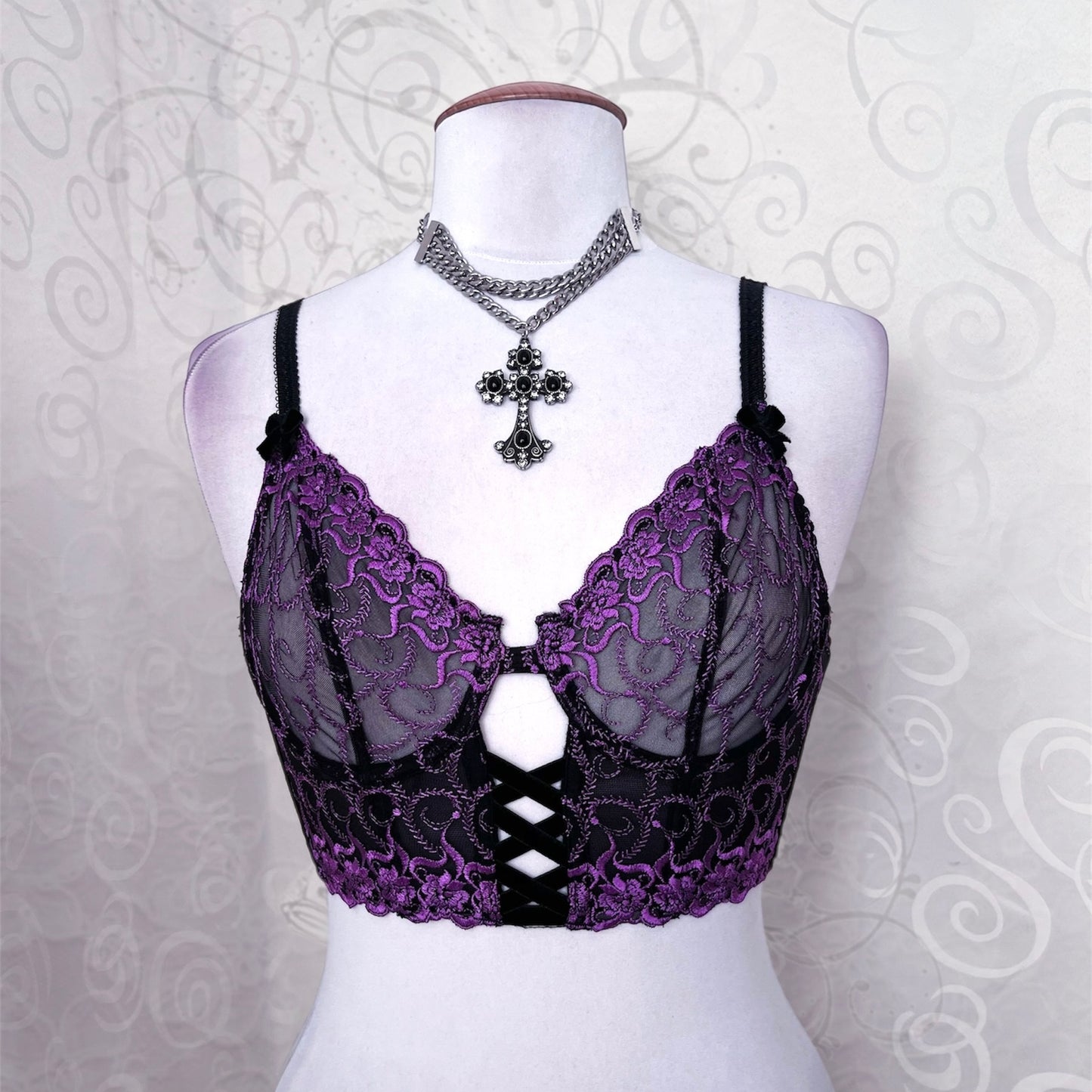 Whimsygoth purple mesh crop corset/bustier top 🔮