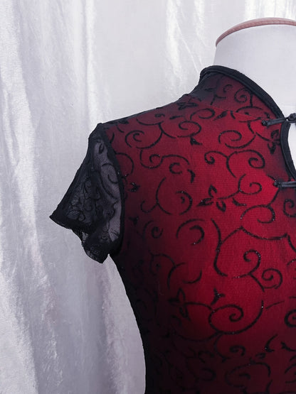 00's iconic mesh & velvet qipao style dress ❤️🖤
