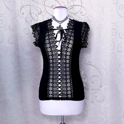 Witchy black top with embroidered cut-out detail 🕷️🕸️