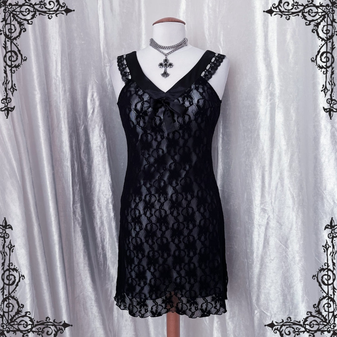 ♱00’s dark coquette lace dress♱