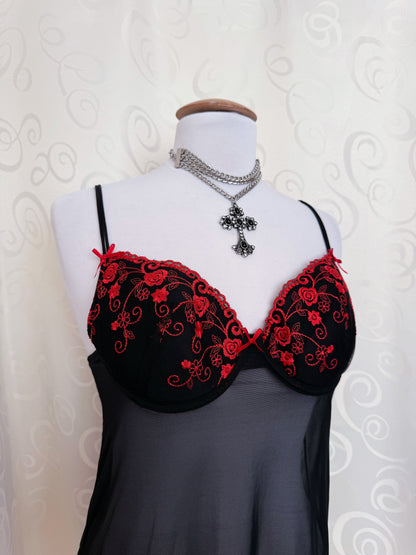 Whimsygoth/Vampire black bustier top with red embroidered details 🦇💔