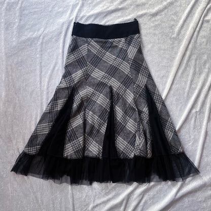 00’s witchy/mermaid tartan grey cotton skirt with tulle details 🖤