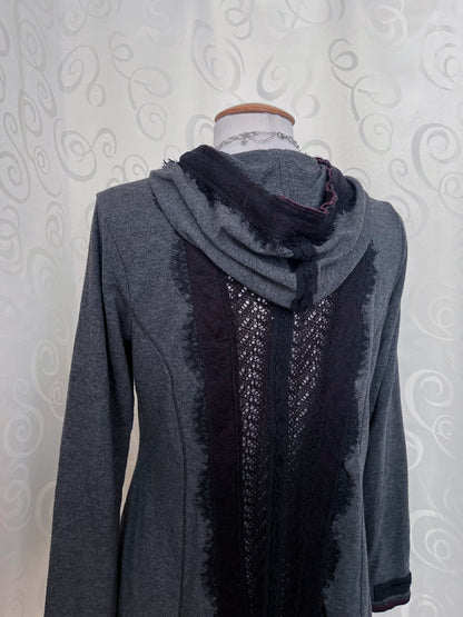 Whimsygoth light grey hooded jacket with beautiful lace details 💜🌀