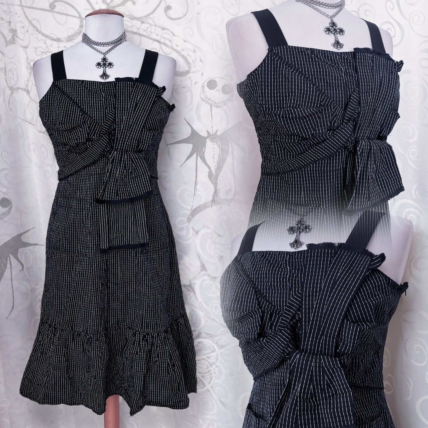 00’s Gothic striped dress with bow detail 💀🦇