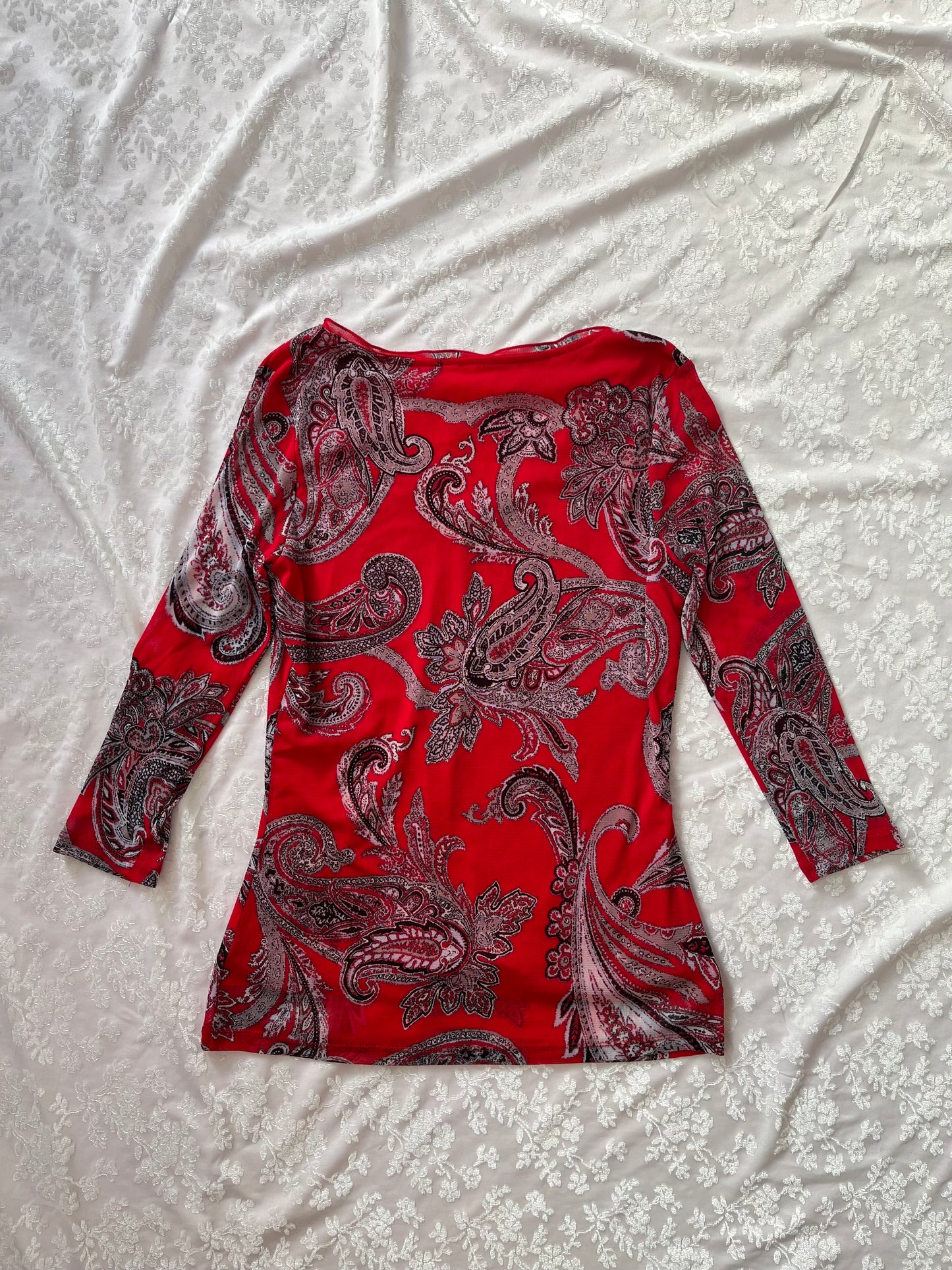 Y2k paisley pattern red mesh top 🦋