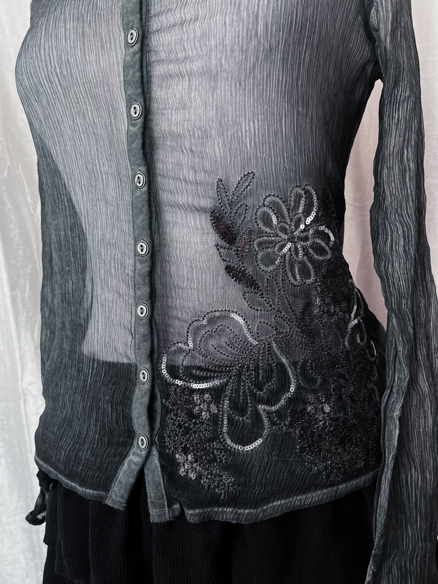 00’s see-through grey shirt with sequin detail 🕸️