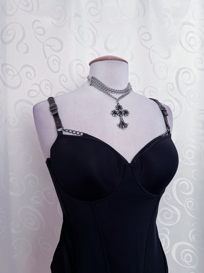 Gothic black corset top with cut-out back detail 🖤🦇