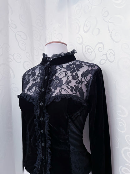 Dracula Gothic victorian style black velvet lace shirt 🖤🦇
