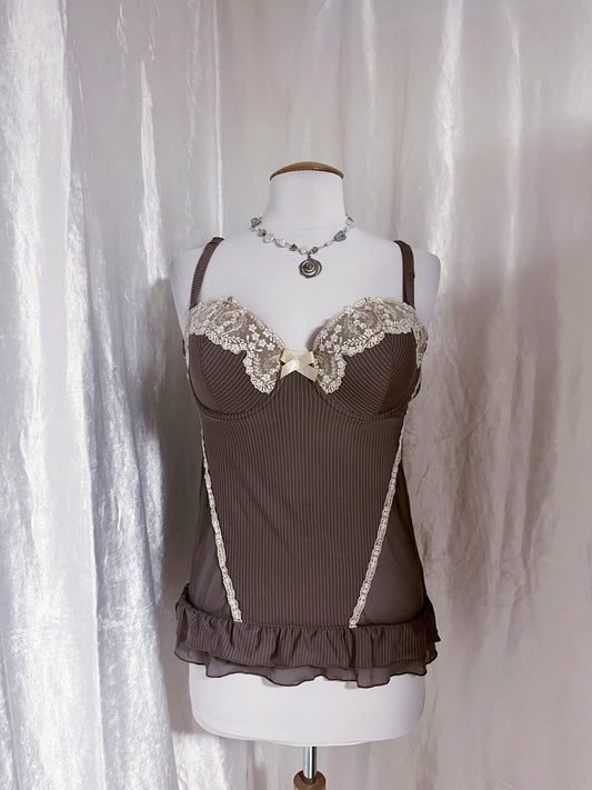 Cutest coquette light brown bustier top ✨