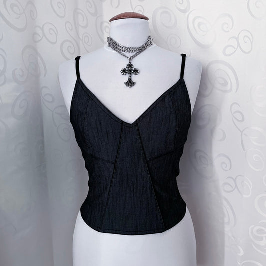 00’s iconic denim lace-up corset top 🖤🕷️