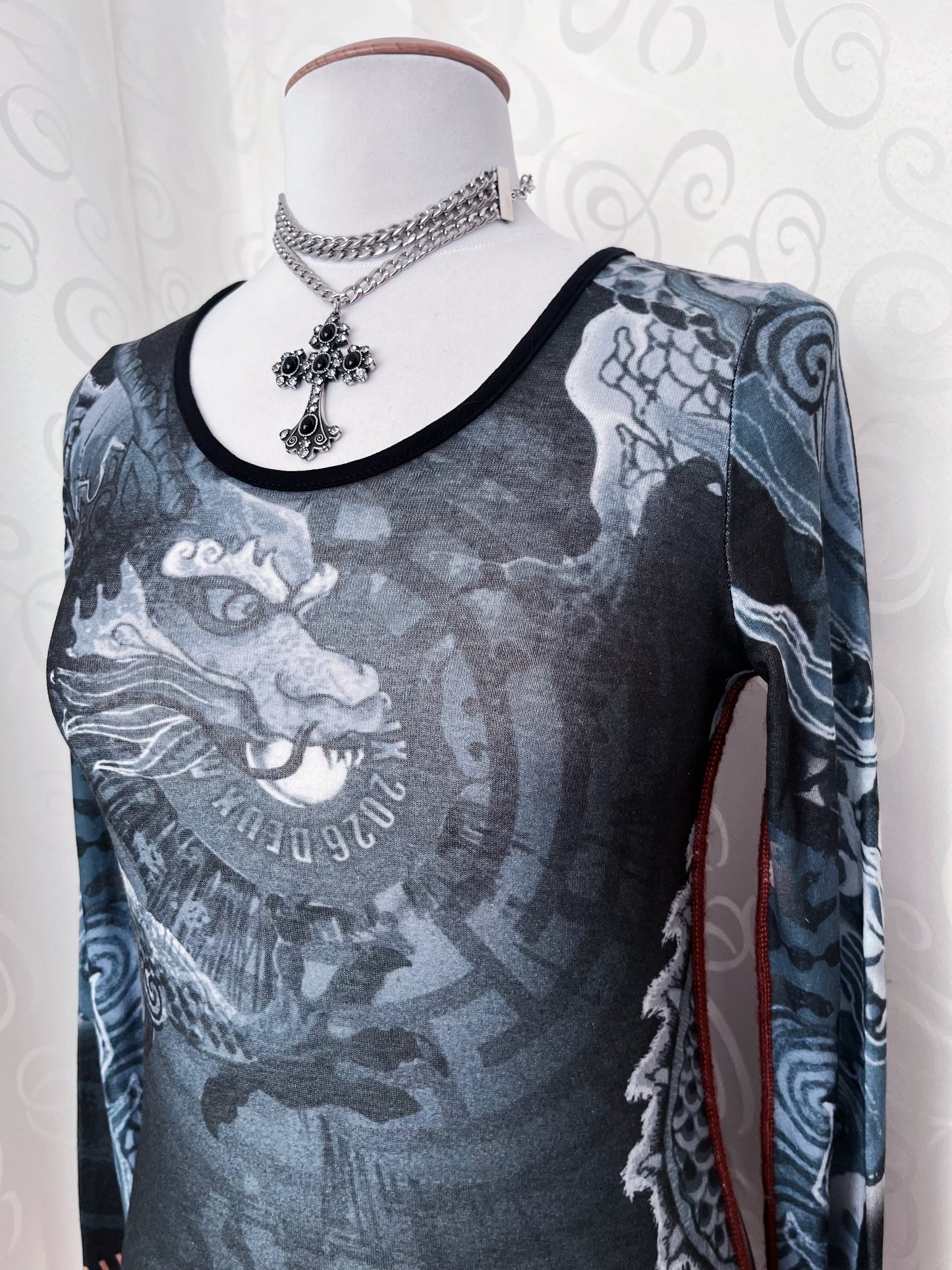 00’s rare dragon sheer top with side stitches🌀🐉🀄️