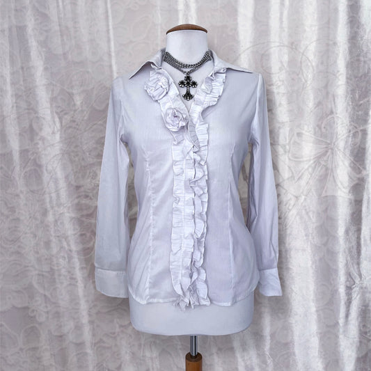 Gothic/Coquette white ruffle shirt with rose details 🌹🪽