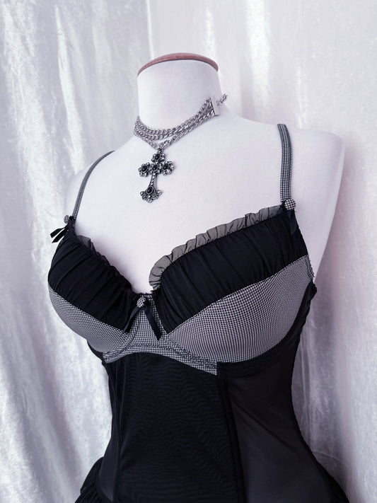Horror protagonist / dark coquette corset mesh top 🕸️📽️