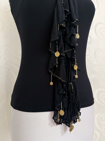 Whimsy fit tank top with little ruffle & golden charm detail ✨