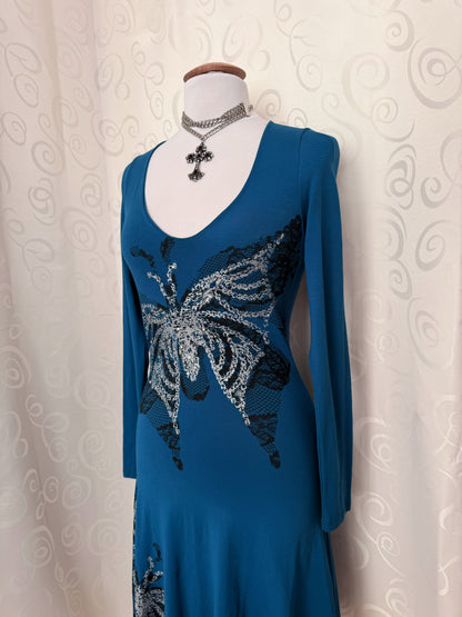00’s Fairy butterfly design teal dress 🦋