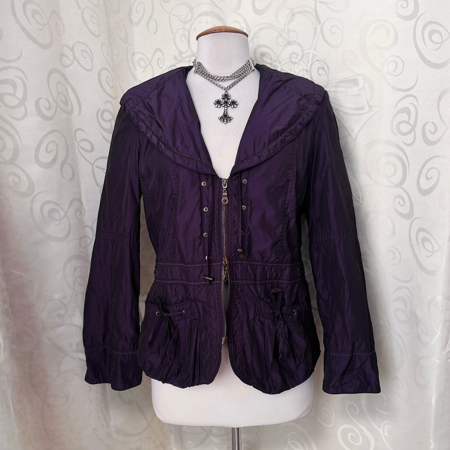 00’s whimsygoth purple light jacket with double zipper 🌀💜
