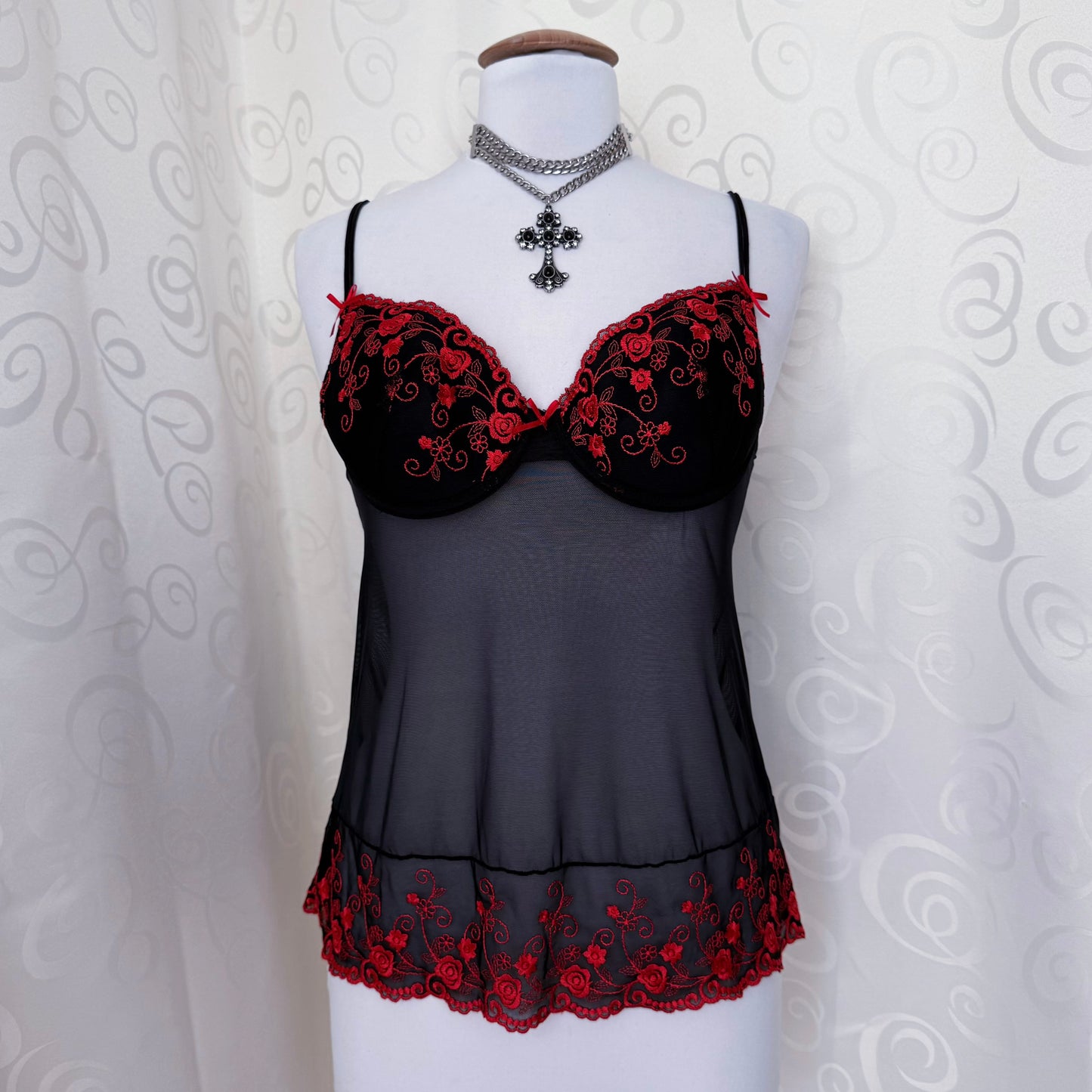 Whimsygoth/Vampire black bustier top with red embroidered details 🦇💔