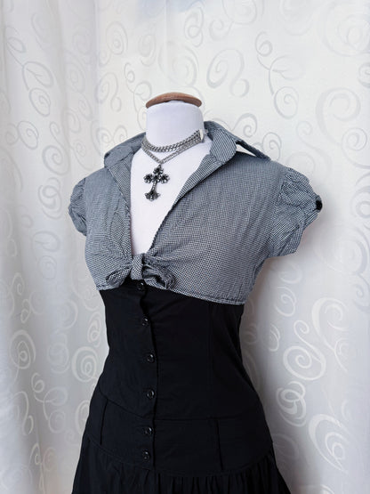00’s Horror Protagonist/Dark Coquette cotton black & plaid dress 📷🎞️