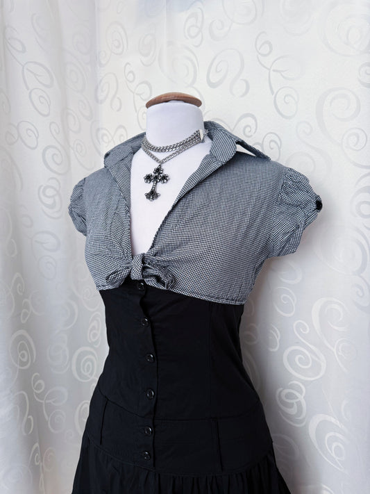 00’s Horror Protagonist/Dark Coquette cotton black & plaid dress 📷🎞️