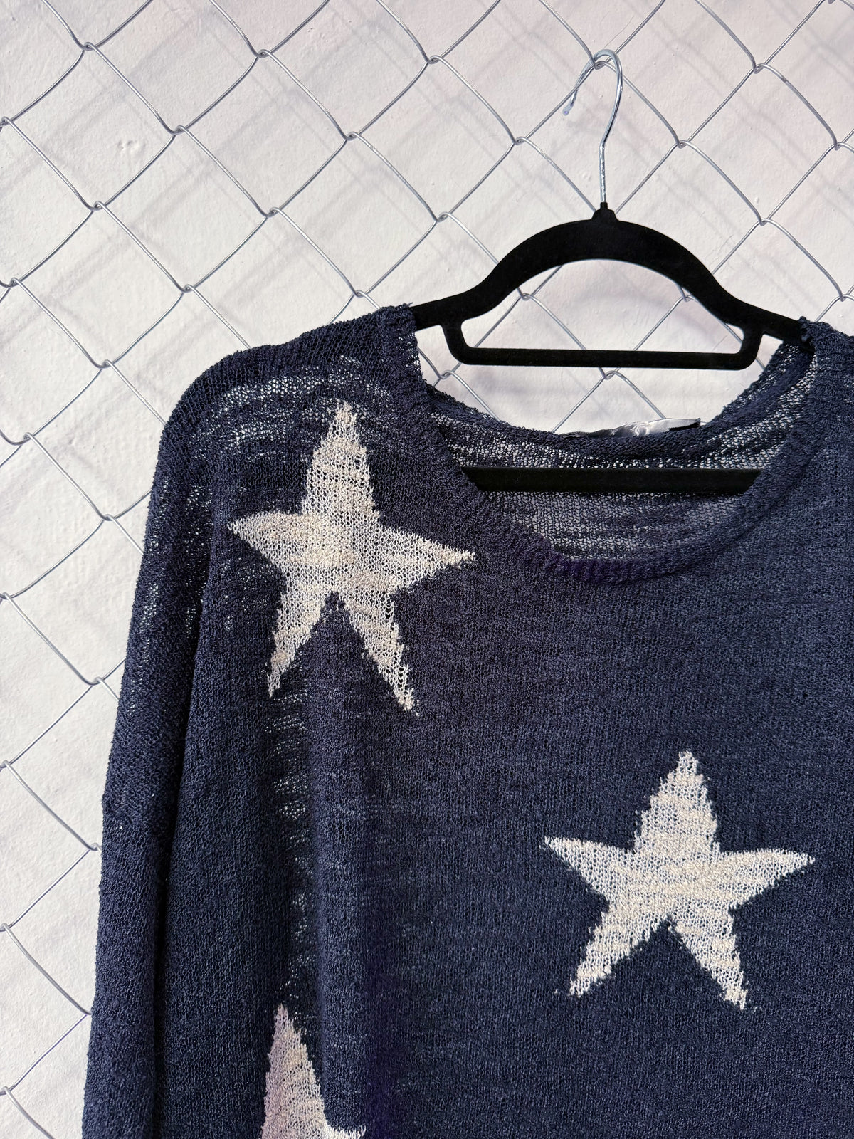 Coraline-style blue light sweater with stars 🗝 ⚉ 🪡 🐈‍⬛