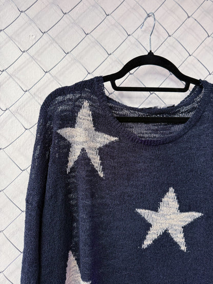Coraline-style blue light sweater with stars 🗝 ⚉ 🪡 🐈‍⬛
