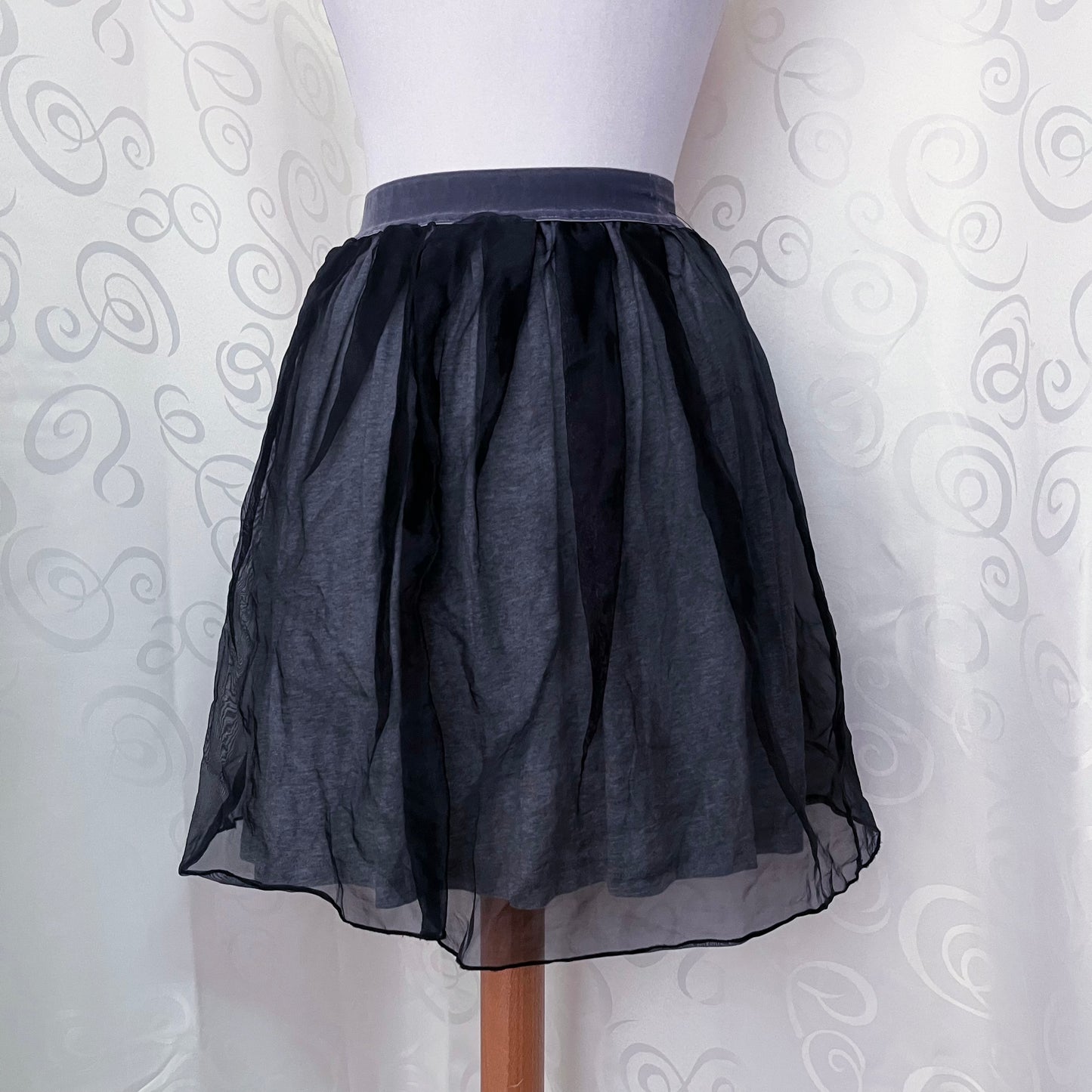 Dark coquette tulle grey & black skirt with velvet waistband 🖤